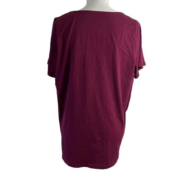 Roamans Dark Purple Top Size 12 Square Neckline Short Sleeves Stretch Blouse - Picture 3 of 4